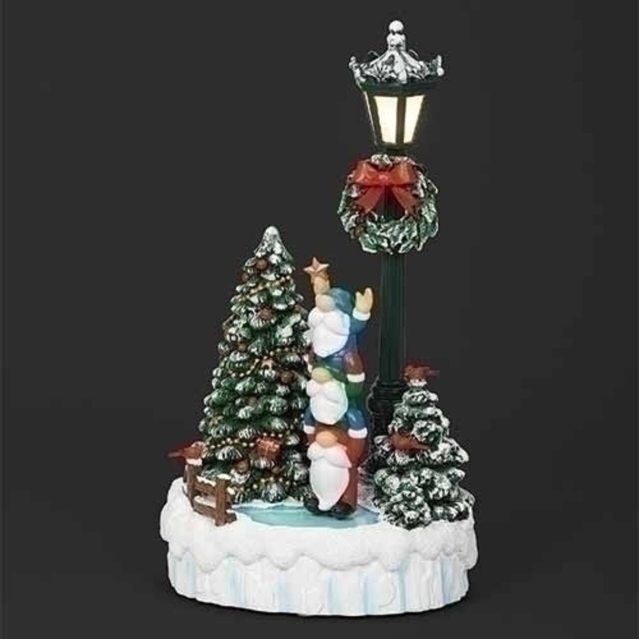 Roman 12.5" LED Lighted Musical Gnomes with Tree Christmas Tabletop Decor